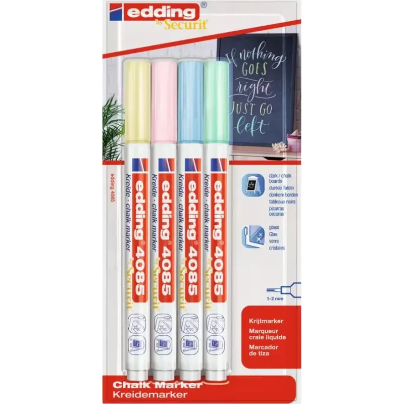 Marker-Set Edding 4085/4P Kreidemarker 1–2 mm Spitze, Pastellfarben, 4-teilig