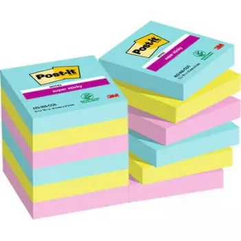 Selbstklebendes Notizpapier Post-It 3M 622-12SS-COS, quadratisch 47,6×47,6 mm, 90 Blatt, blau/grün/pink