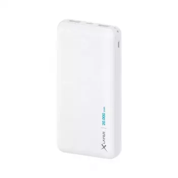 Powerbank XLAYER 217286 — 20000 mAh LiPo, 2× USB-A, 1× USB-C, Weiß