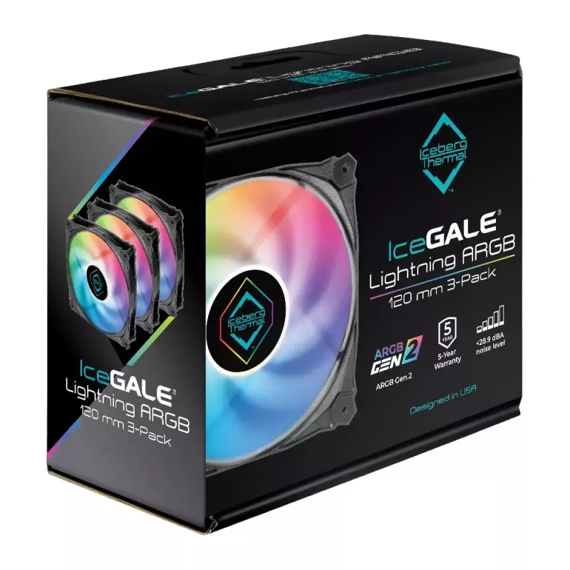 Iceberg Thermal IceGALE Lightning ARGB Lüfter 12 cm Schwarz 3 Stück