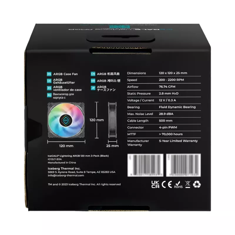 Iceberg Thermal IceGALE Lightning ARGB Lüfter 12 cm Schwarz 3 Stück