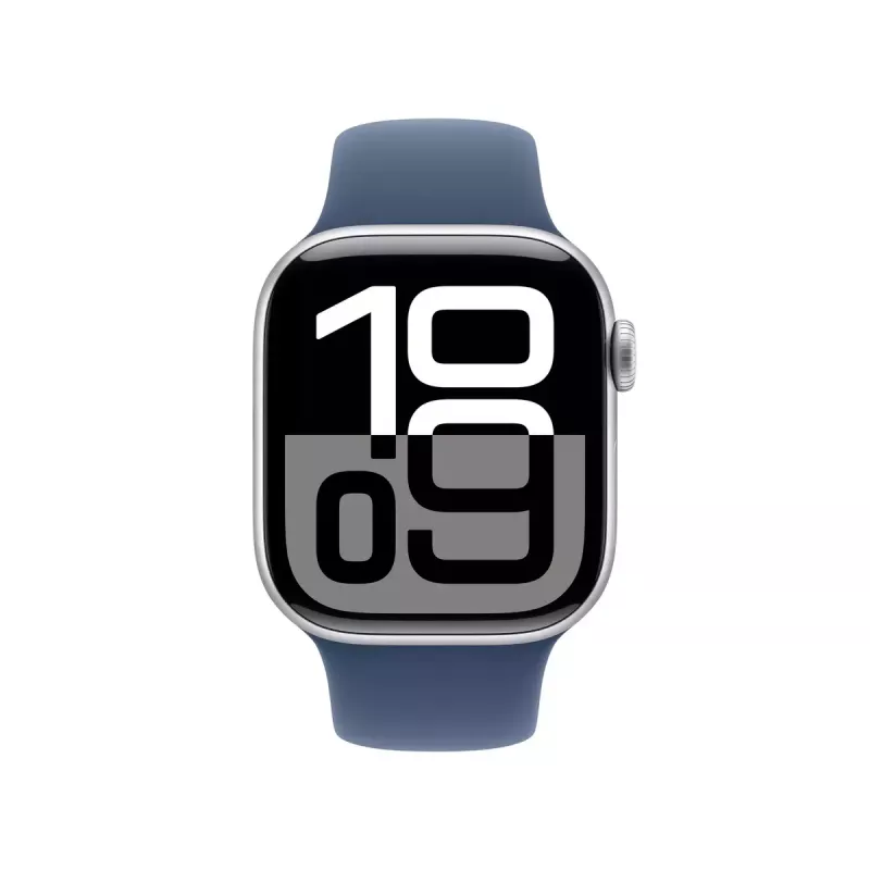 Smartwatch Apple Watch Series 10 GPS 42 mm Silbernes Aluminiumgehäuse Jeans-Sportarmband Blau M/L