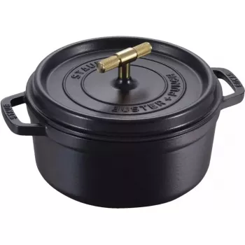 Runde Cocotte aus Gusseisen Staub La Cocotte Buster & Punch 24 cm, schwarz