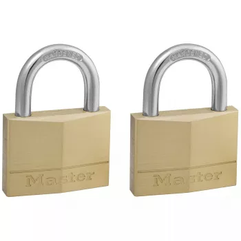 Vorhängeschloss MASTERLOCK 50 mm massiver Messingkörper, 2er-Pack, zylindrischer Bügel