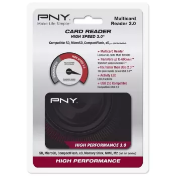 PNY High Performance Reader 3.0 Kartenleser USB 3.2 Gen 1 — CF, SD, microSD, Memory Stick, MMC, Schwarz