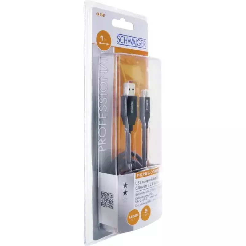 USB-Kabel Schwaiger CK 3141 USB 3.2 Gen 1 1m USB A USB C Schwarz