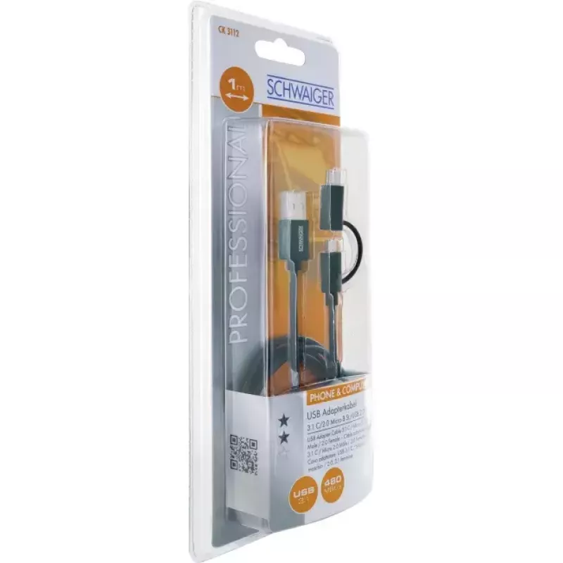 Schwaiger USB-Kabel CK 3112 USB 2.0 1m USB A Micro-USB B Schwarz