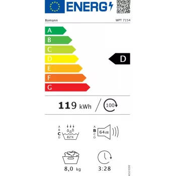 Freistehender Frontlader-Wäschetrockner BOMANN WPT7154T — Wärmepumpe, 8 kg, Schwarz/Grau, 64 dB, Energieklasse D