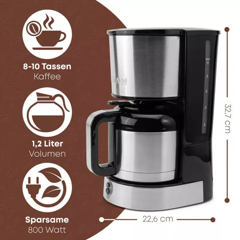Filterkaffeemaschine BOMANN KA6066CB 1,2 l Wassertank, 10 Tassen, schwarz & Edelstahl