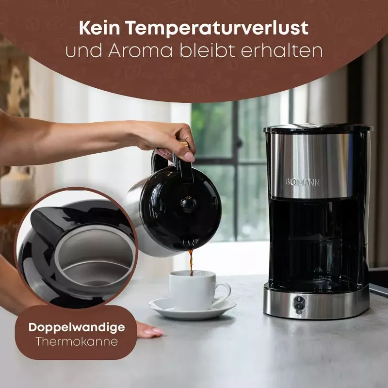 Filterkaffeemaschine BOMANN KA6066CB 1,2 l Wassertank, 10 Tassen, schwarz & Edelstahl