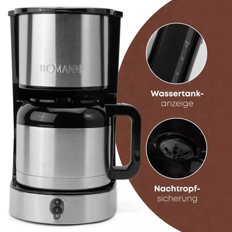 Filterkaffeemaschine BOMANN KA6066CB 1,2 l Wassertank, 10 Tassen, schwarz & Edelstahl