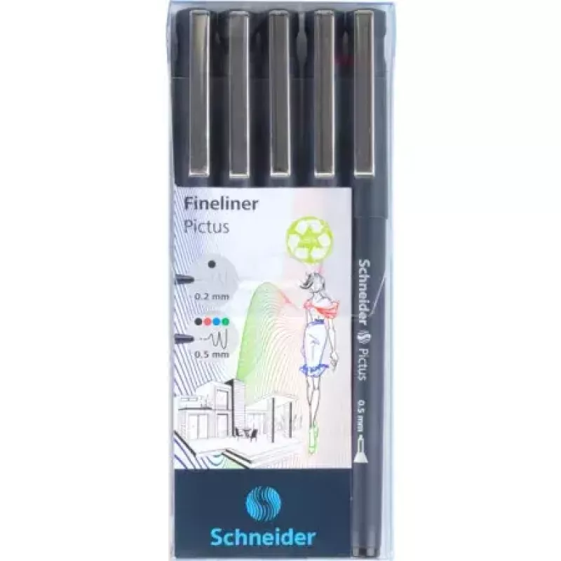 Fineliner Schneider Schreibgeräte Pictus Schwarz Blau Grün Rot 5 Stück