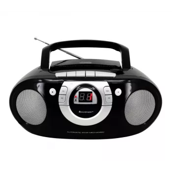 Tragbares Stereo-System Soundmaster SCD5100SW — Analoger FM-Tuner 87,5–108 MHz, CD/MP3-Player, 1 W RMS, LED-Anzeige, schwarz