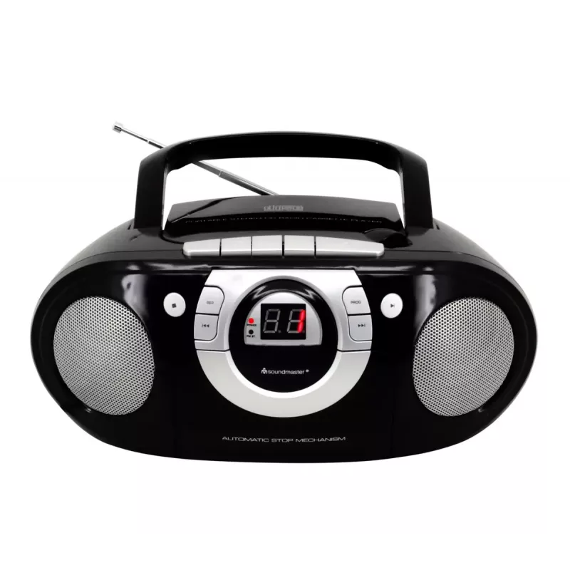 Tragbares Stereo-System Soundmaster SCD5100SW — Analoger FM-Tuner 87,5–108 MHz, CD/MP3-Player, 1 W RMS, LED-Anzeige, schwarz