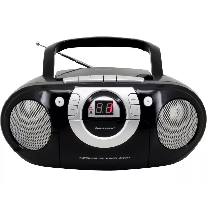 Tragbares Stereo-System Soundmaster SCD5100SW — Analoger FM-Tuner 87,5–108 MHz, CD/MP3-Player, 1 W RMS, LED-Anzeige, schwarz