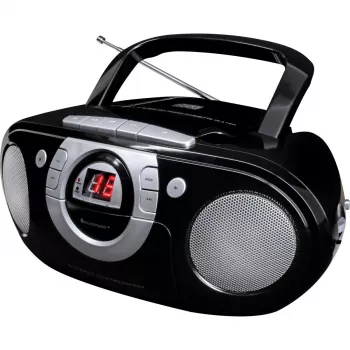 Tragbares Stereo-System Soundmaster SCD5100SW — Analoger FM-Tuner 87,5–108 MHz, CD/MP3-Player, 1 W RMS, LED-Anzeige, schwarz