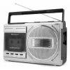 Tragbarer Kassettenspieler Soundmaster RR20SI — FM/MW/KW-Radio, 3 W RMS, 3,5 mm Kopfhörer, Schwarz/Silber