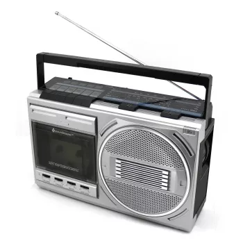 Tragbarer Kassettenspieler Soundmaster RR20SI — FM/MW/KW-Radio, 3 W RMS, 3,5 mm Kopfhörer, Schwarz/Silber