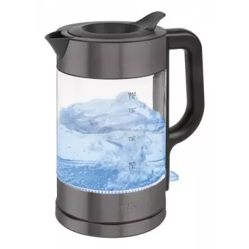 Elektrischer Wasserkocher ProfiCook PC-WKS 1322 G – 1,7 L, 2200 W, Glaskörper, Edelstahl, schwarz/transparent