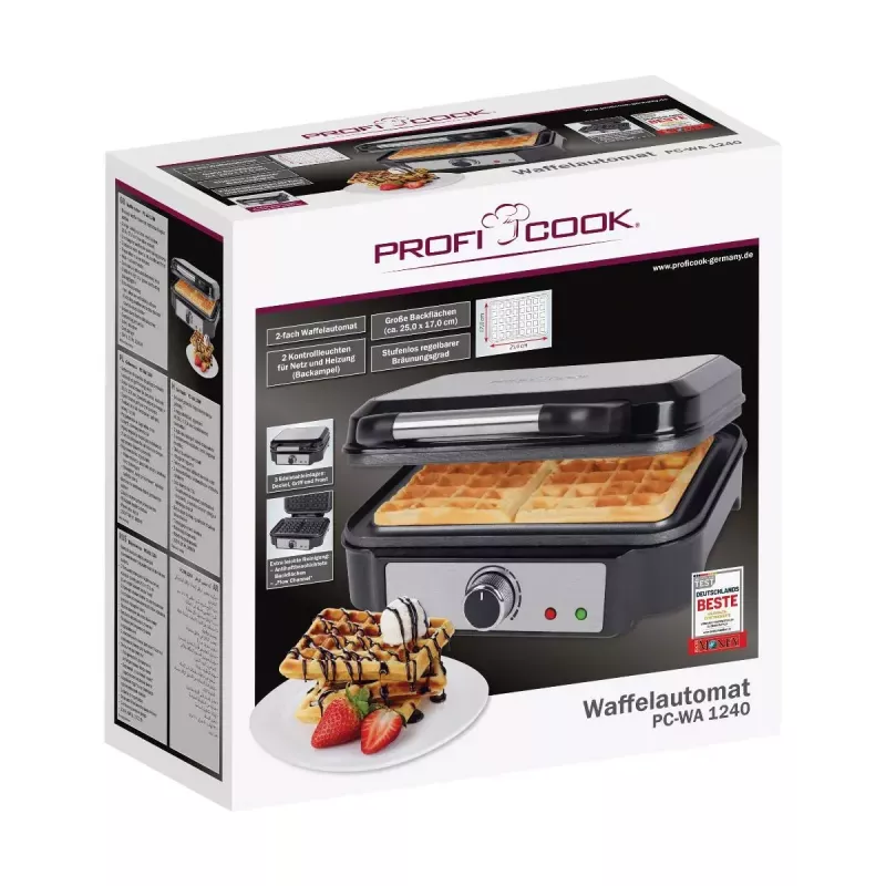 Waffeleisen ProfiCook PC-WA 1240 2 Waffeln 1000 W Schwarz Edelstahl