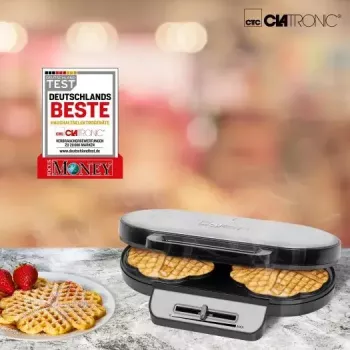Waffeleisen CLATRONIC WA3745, 2 Waffeln, 1200 W, Edelstahleinsatz, antihaftbeschichtete Platten, grau