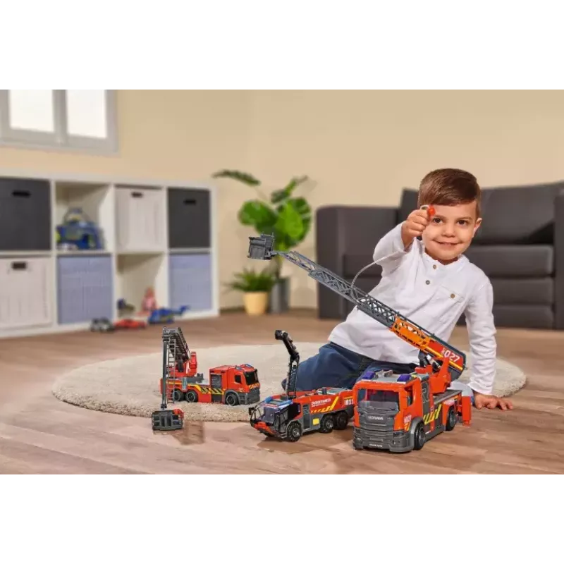Feuerwehrauto Dickie Toys Scania Drehleiter Schwarz Grau Rot