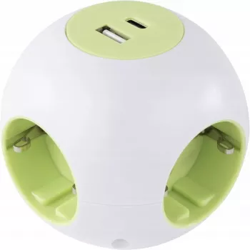 Steckdosenwürfel REV PowerGlobe 4-fach mit USB-Anschlüssen, weiß, 1,4 m Kabel