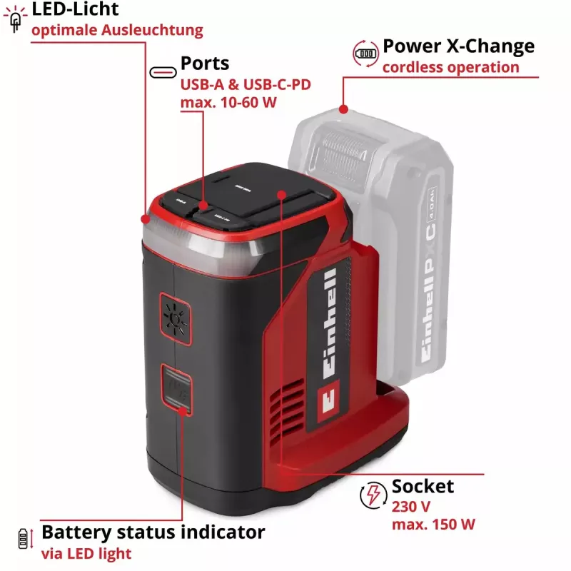 Batterie-Energiestation EINHELL TC-ES 18/150/1 Li‑Solo – tragbare Stromversorgung, batteriebetrieben, Modell 1091320
