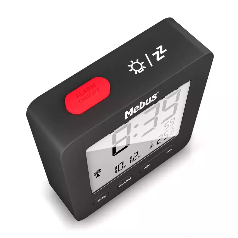 Digitaler Wecker Mebus 25801 Schwarz Kugel Batterie AAA