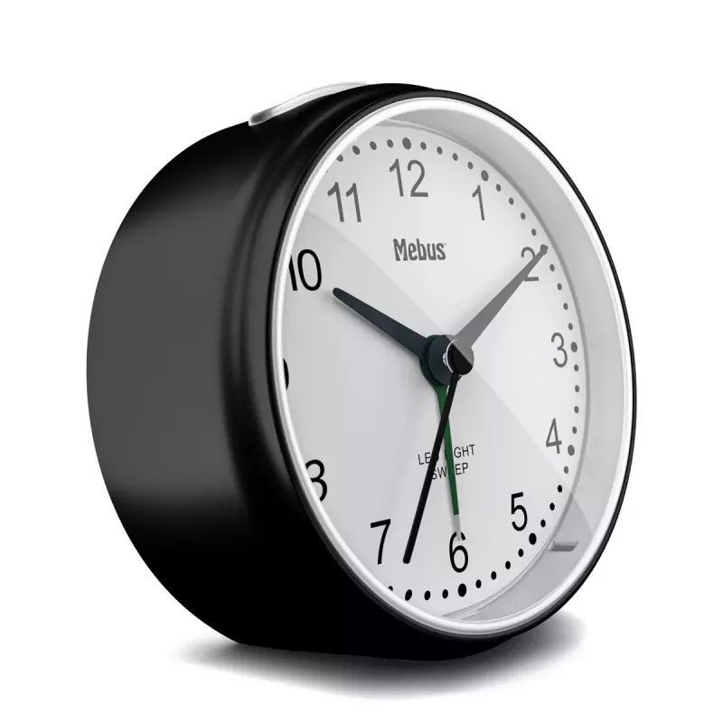 Quarz-Wecker Mebus 25806 Rund Schwarz Weiß Analog Batterie AA