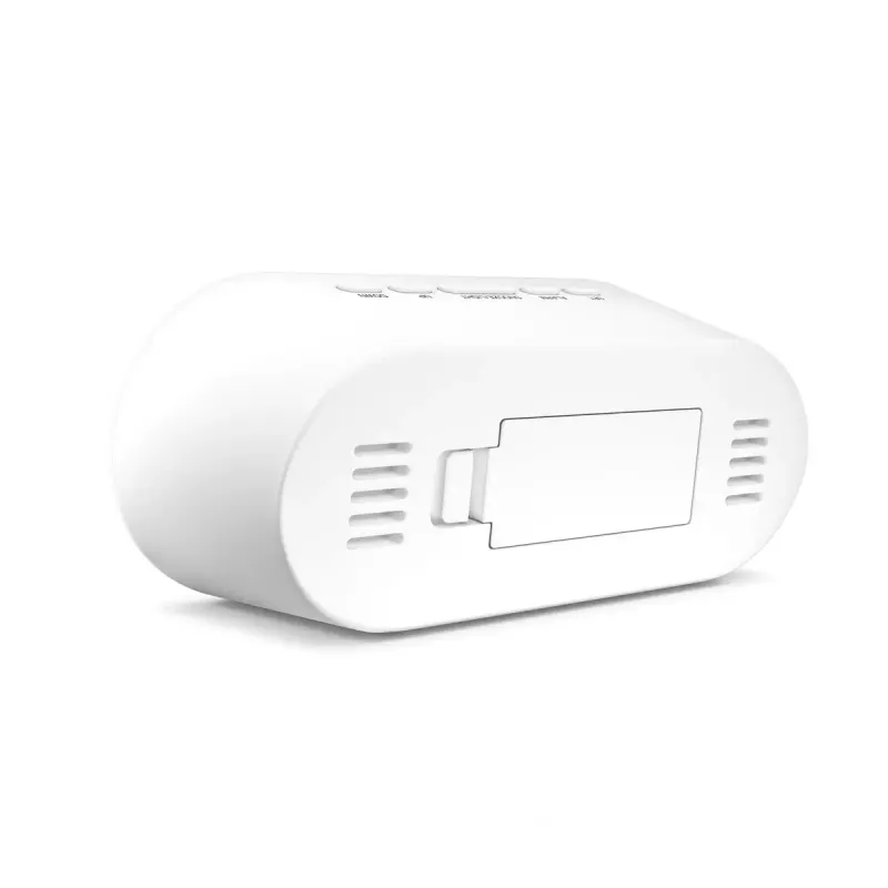 Digitaler Wecker Mebus 25808 Oval Weiß Blaue Hintergrundbeleuchtung Batterie AAA