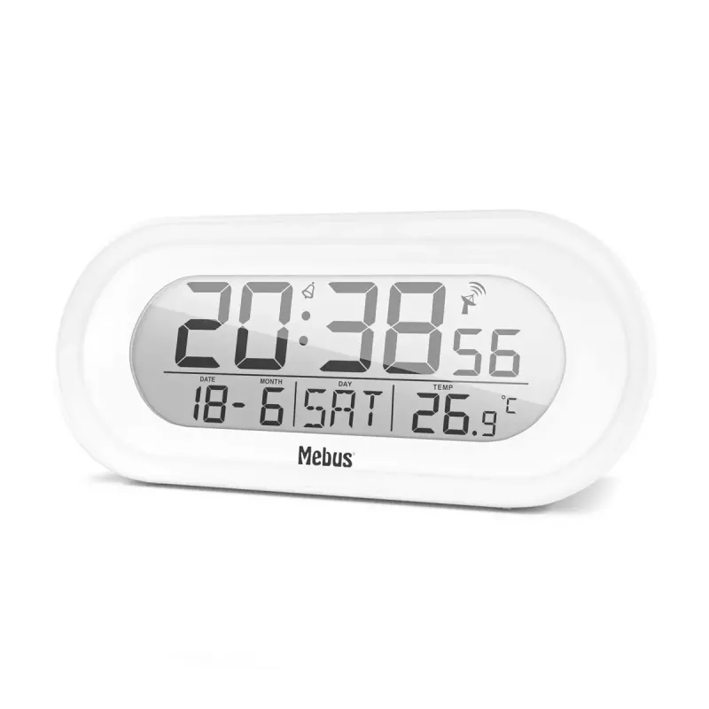 Digitaler Wecker Mebus 25808 Oval Weiß Blaue Hintergrundbeleuchtung Batterie AAA