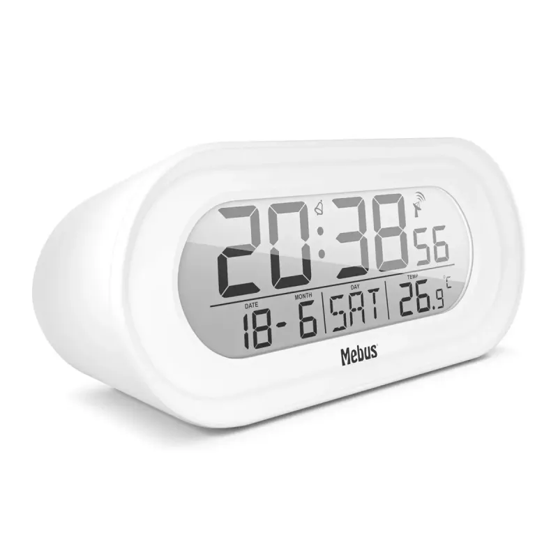 Digitaler Wecker Mebus 25808 Oval Weiß Blaue Hintergrundbeleuchtung Batterie AAA