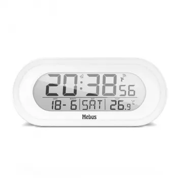 Digitaler Wecker Mebus 25808 Oval Weiß Blaue Hintergrundbeleuchtung Batterie AAA