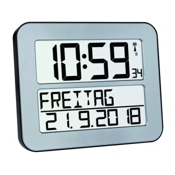 Digitaler Wecker TFA 60.4512.54 — rechteckig silber, Batterie AA, Kunststoffgehäuse, 30×212×258 mm