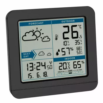 Wetterdisplay TFA Dostmann Sky Schwarz LCD batteriebetriebenes Funk-Thermometer-Hygrometer (innen/außen, 0,433 GHz, AAA)