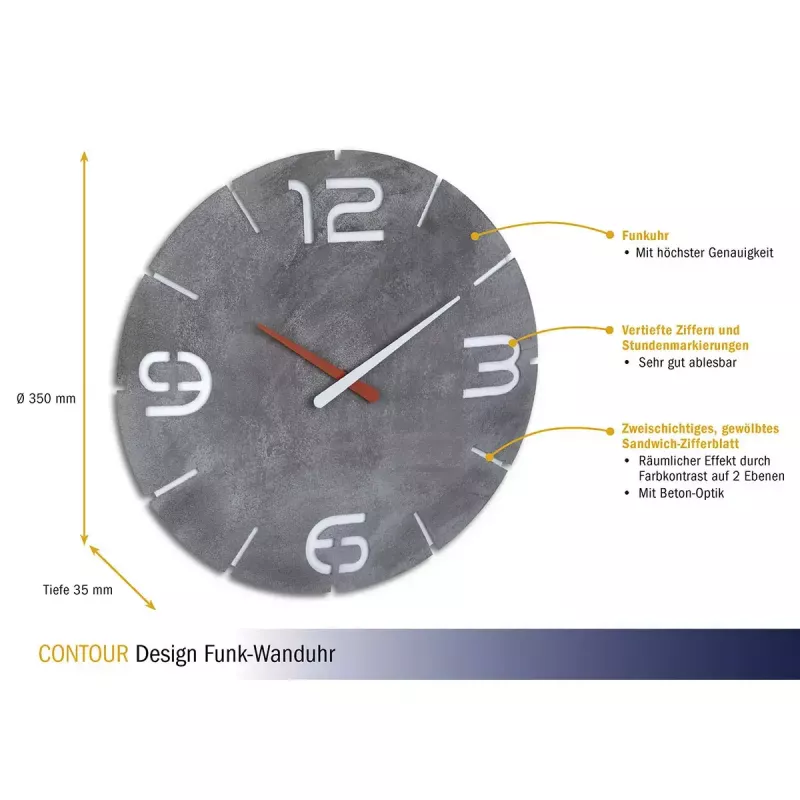 Wanduhr TFA-Dostmann CONTOUR Rund Grau Weiß 35 cm