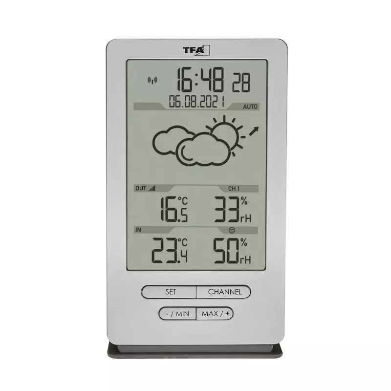 Elektronisches Umgebungsthermometer TFA-Dostmann 35.1162.54 Innen-/Außenbereich Schwarz Silber