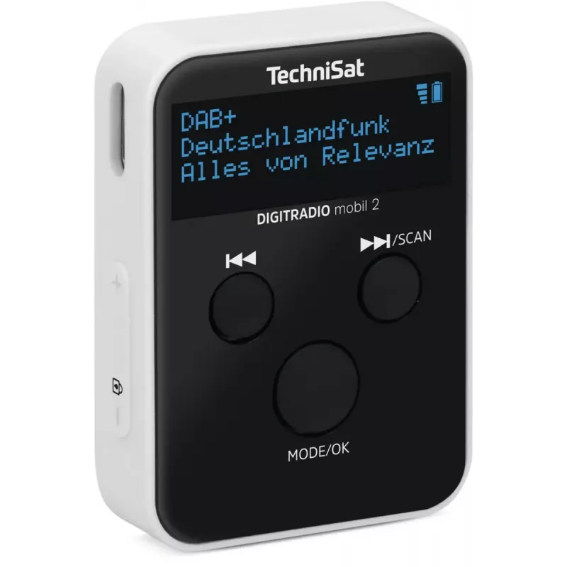 Tragbares Radio TECHNISAT DIGITRADIO mobil 2 — DAB+ / FM, OLED 0,91 Zoll, 3,5 mm, USB-C, Li-Ion 500 mAh, Schwarz/Weiß