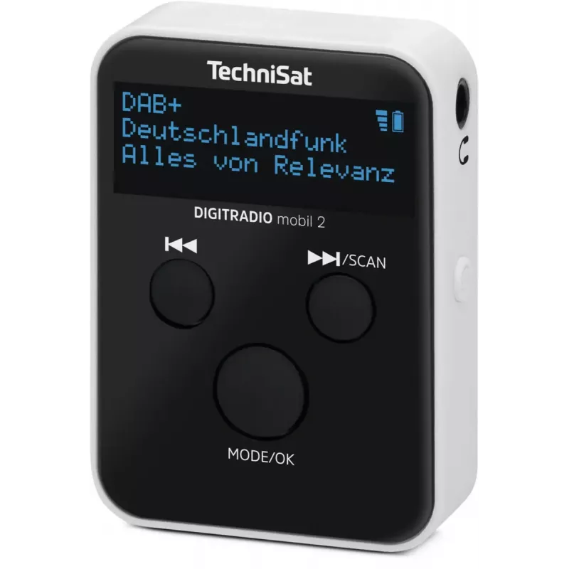 Tragbares Radio TECHNISAT DIGITRADIO mobil 2 — DAB+ / FM, OLED 0,91 Zoll, 3,5 mm, USB-C, Li-Ion 500 mAh, Schwarz/Weiß