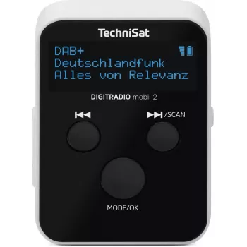 Tragbares Radio TECHNISAT DIGITRADIO mobil 2 — DAB+ / FM, OLED 0,91 Zoll, 3,5 mm, USB-C, Li-Ion 500 mAh, Schwarz/Weiß