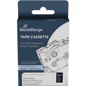 MediaRange Kunststoffbandkassette Brother TZ-325 permanent haftend 9mm 8m weiß auf schwarz