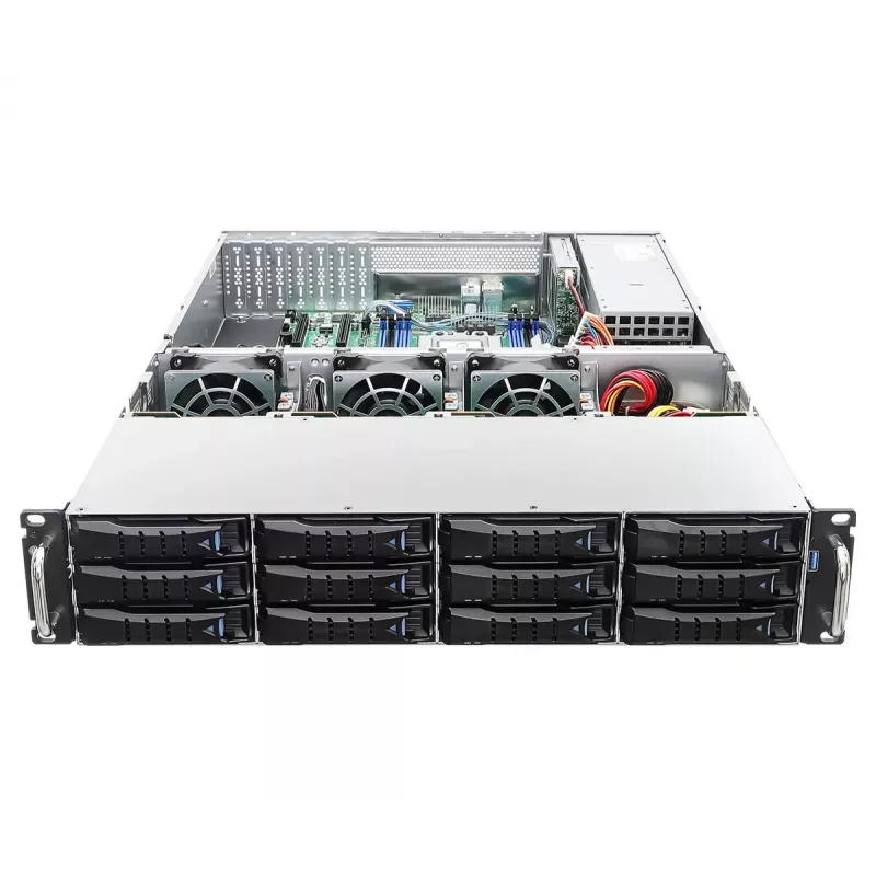 Server-Barebone ASRock 2U12L2S-SIENA (2U) — AMD SoC, Socket SP6, 12×3,5 Zoll + 2×2,5 Zoll Einschübe, 800W Netzteil, DDR5 bis zu 96GB