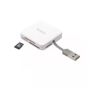 Kartenleser PNY All in One Reader — USB 2.0, 480 Mbit/s, unterstützt CF/SD/MicroSD/MS/MiniSD/MMC, Weiß, 54×54×13 mm, 29 g