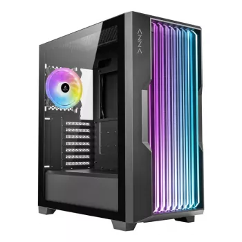 PC-Gehäuse AZZA Guardian Glass Midi Tower – Schwarz, ATX/Micro‑ATX/ITX/EATX, unterstützt 3,5 Zoll×2 / 2,5 Zoll×4, vordere 120/140 mm Lüfter