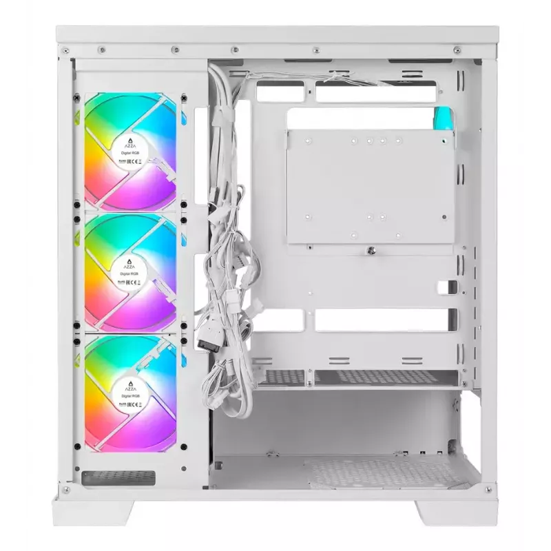 PC Midi Tower AZZA Cove (CSAZ-570W) – Schwarz, ATX/Micro-ITX/ITX, 3x120mm Seitenlüfter, 1x120mm Rücklüfter, unterstützt 2,5-Zoll- und 3,5-Zoll-Laufwerke