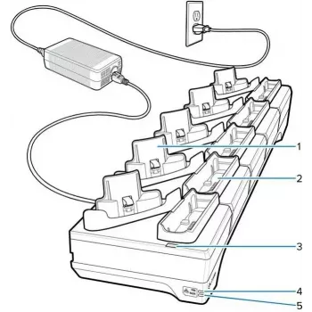 Dockingstation Zebra WT6400 5-fach mit Batterieladegerät, Modell CRD-WT64-5S5BE-01