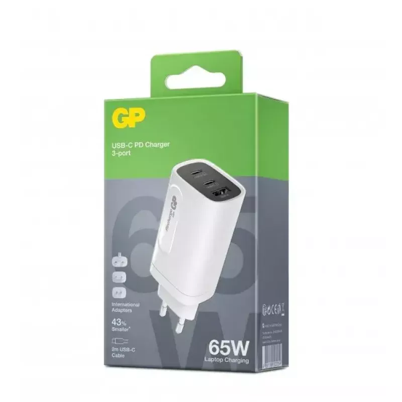AC-Ladegerät GP Batterien GaN PD 65W USB-C Überspannungsschutz