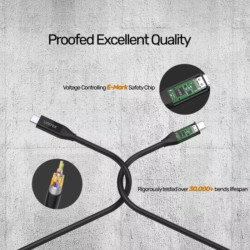 USB4 Gen 2x2 USB-C-Kabel Unitek C14100BK-0.8M — 0,8 m, USB-C auf USB-C, 40 Gbit/s, schwarz