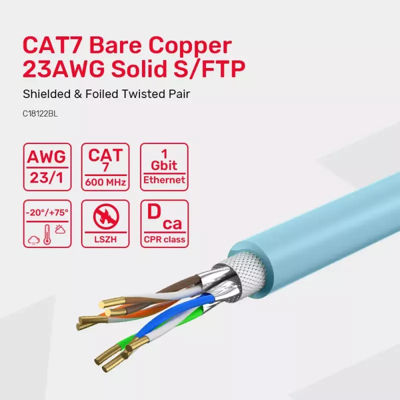 Netzwerkkabel UNITEK C18122BL RJ45 Cat7 305m Blau